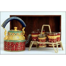 Decorative Multi Color Antique Collection Tea Kettle with Glasses Set